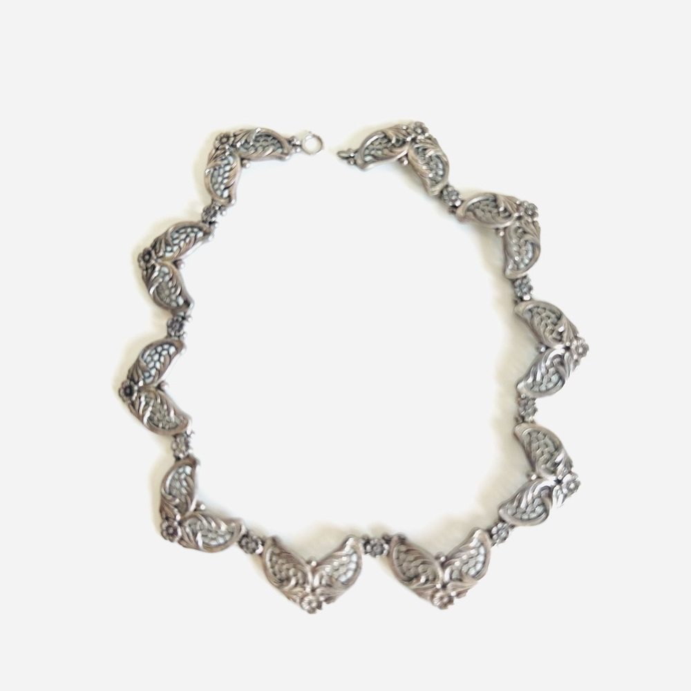 Danecraft Vintage Sterling Silver Angel Wing Floral Necklace